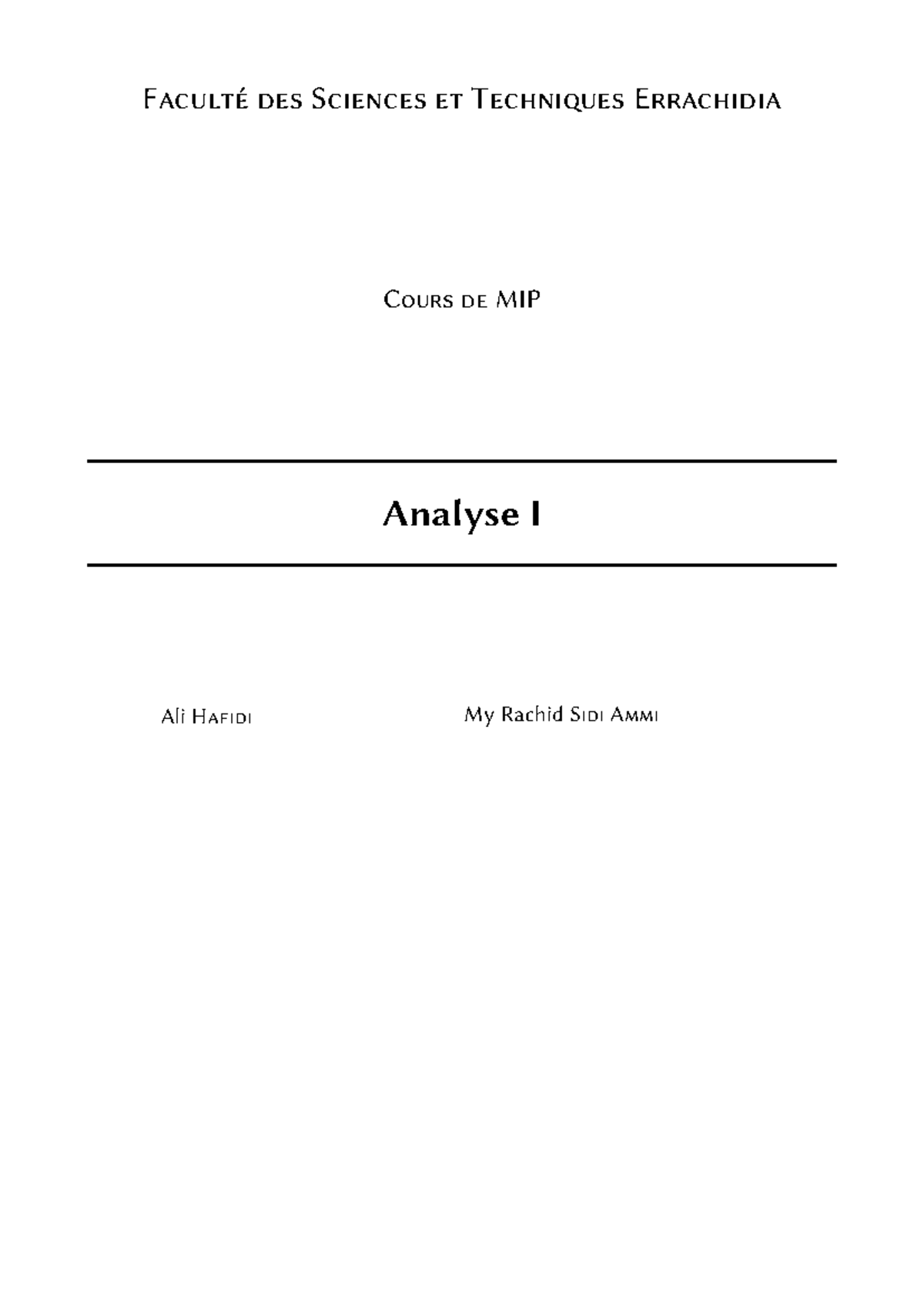 MIP 101: Cours d'Analyse I - Notes et Contenus Essentiels - Studocu