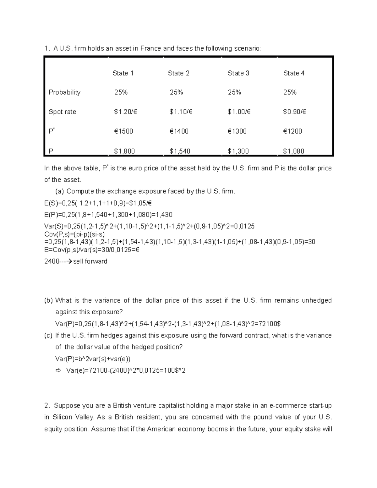 Chap 9 - Exercises on Exchange Risk and Variance Calculation - Studocu