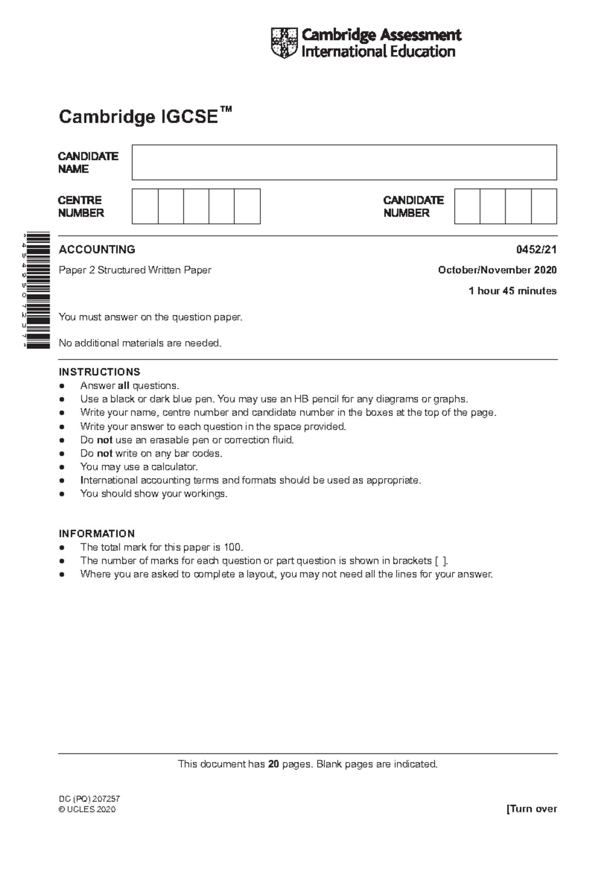 Cambridge IGCSE Accounting 0452/21 Notes for Exam Revision - Studocu