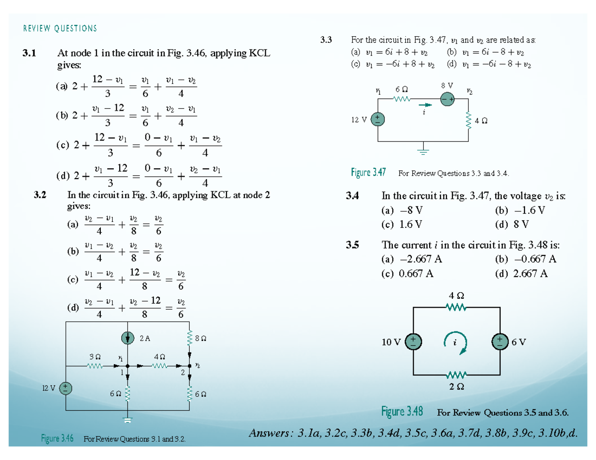 Continuous Physics Review Questions for Circuit Analysis - Studocu