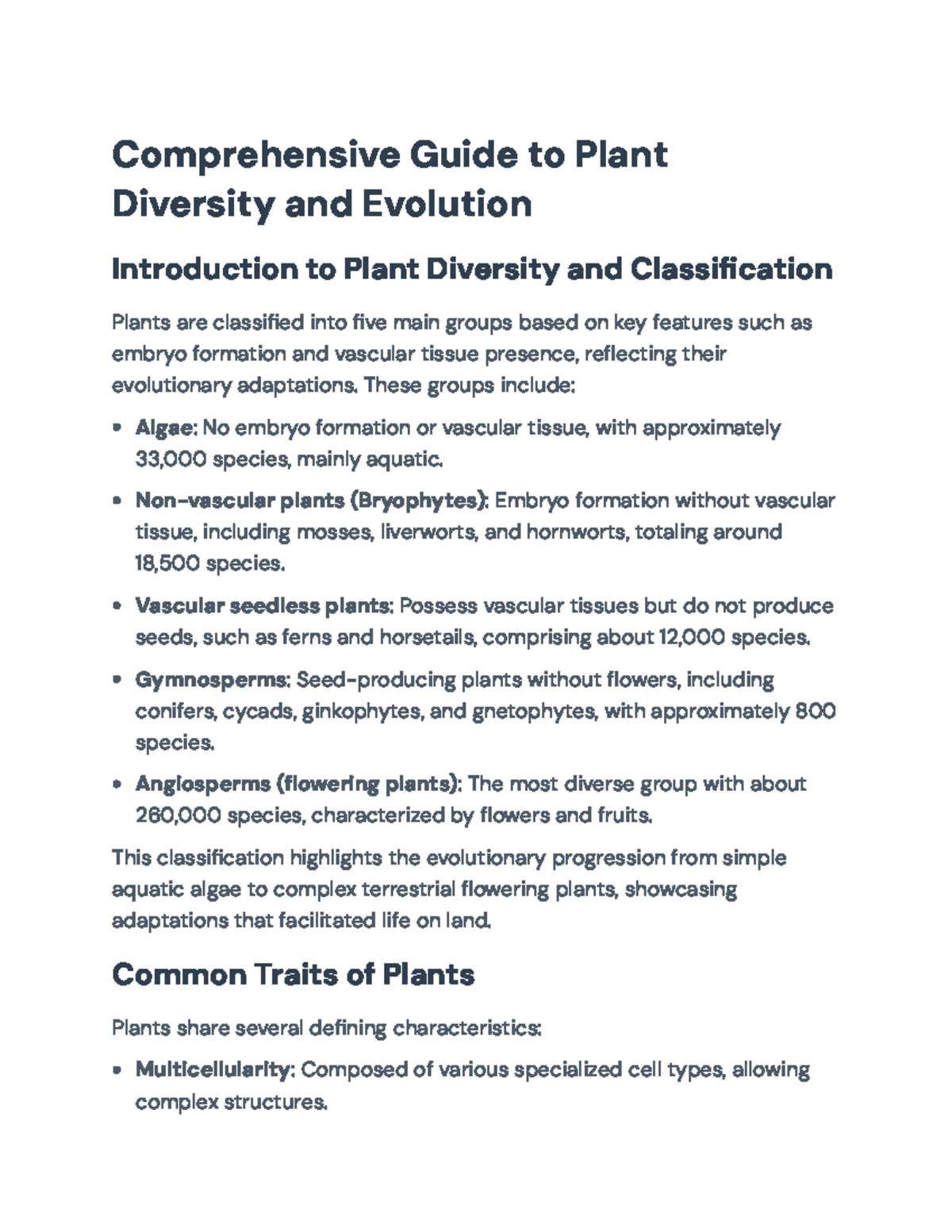 Comprehensive Overview of Plant Diversity and Evolution for BIOL 101 ...