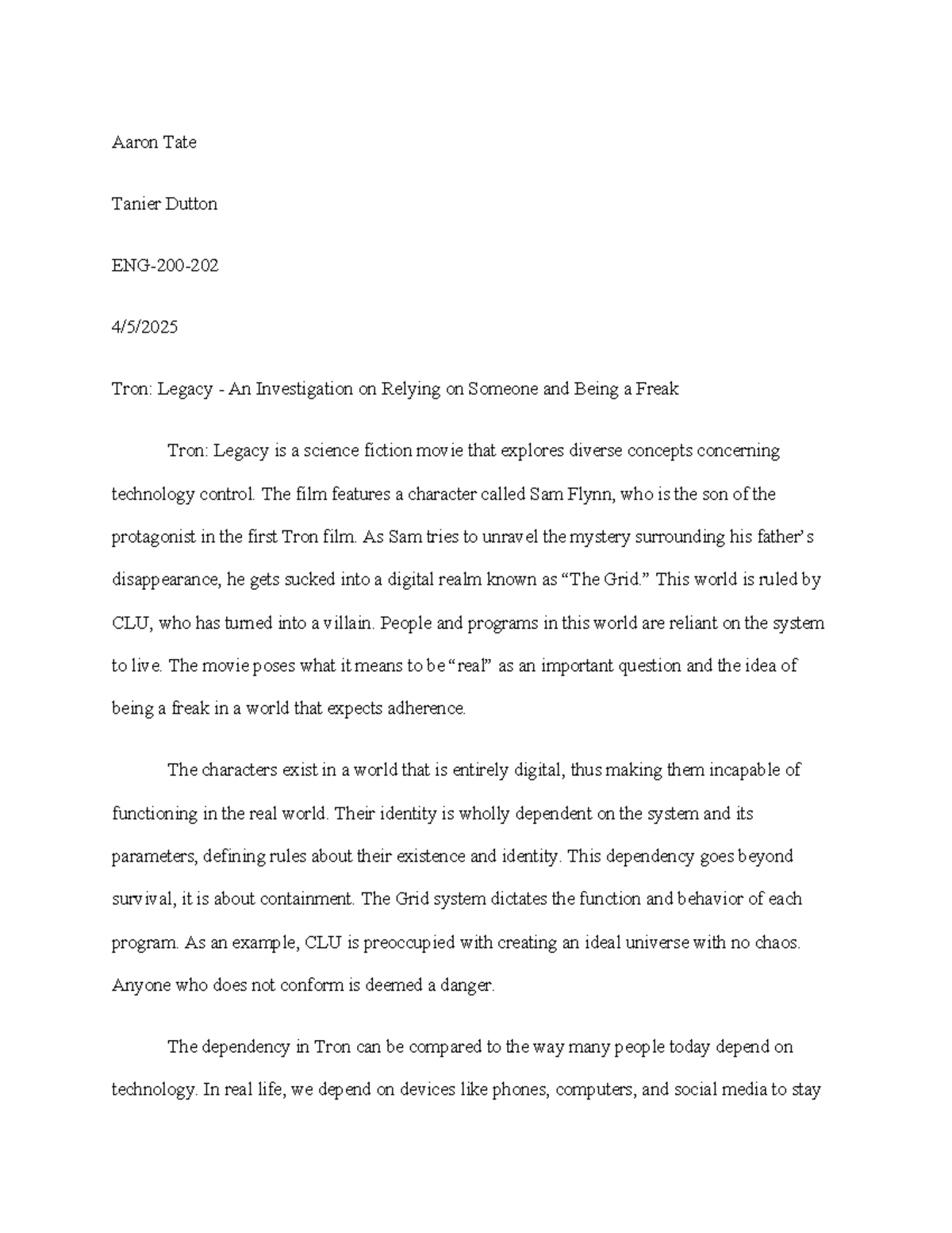 Final Project Proposal: Analyzing Identity and Dependency in Tron ...