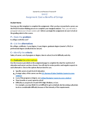 Unit3 Budget Expenses Assignment - Economics and Personal Finance CP ...