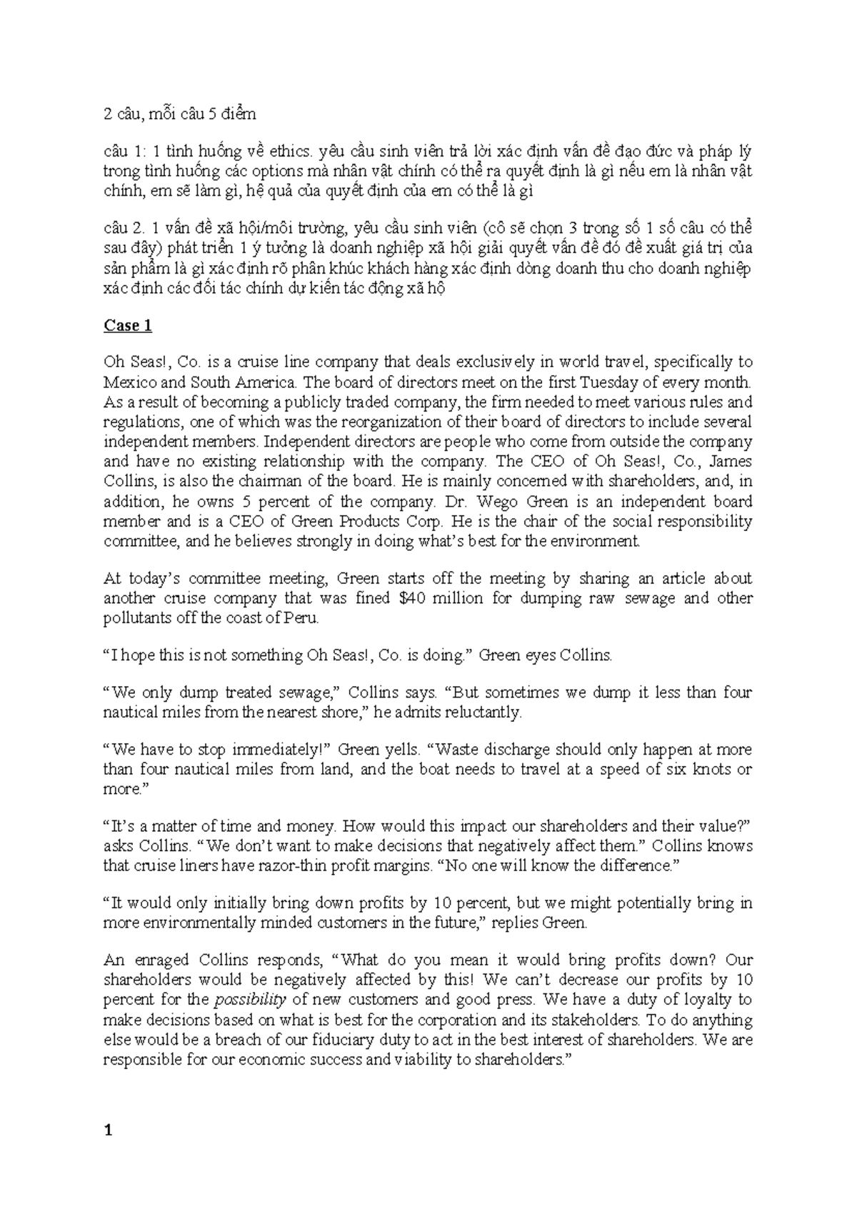 Case Studies on Ethics and Social Responsibility in Business (PHIL160 ...
