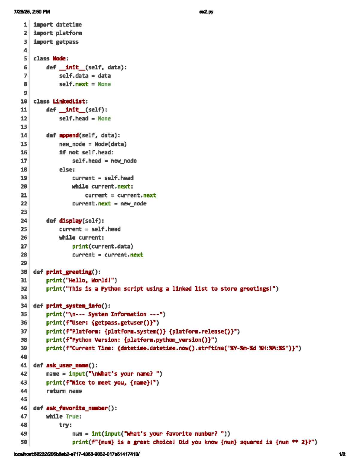 CS101: Ex2 - Python Linked List Implementation and User Interaction ...