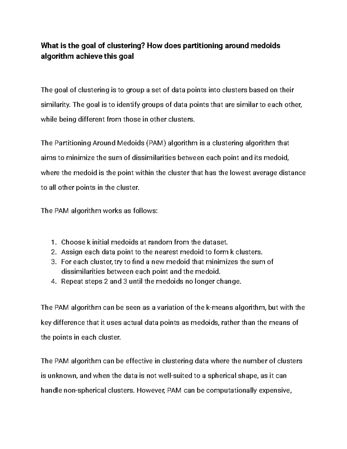 Clustering Goals & PAM Algorithm Overview: CS101 Lesson Notes - Studocu