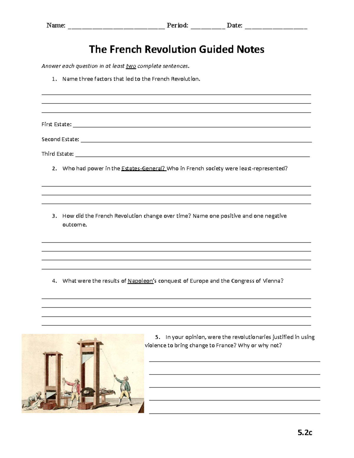 5.2c Guided Notes: Understanding the French Revolution - Studeersnel