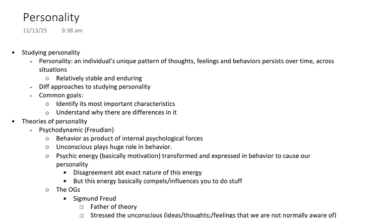 Personality Theories: An In-Depth Study (PSY 101) - Studocu