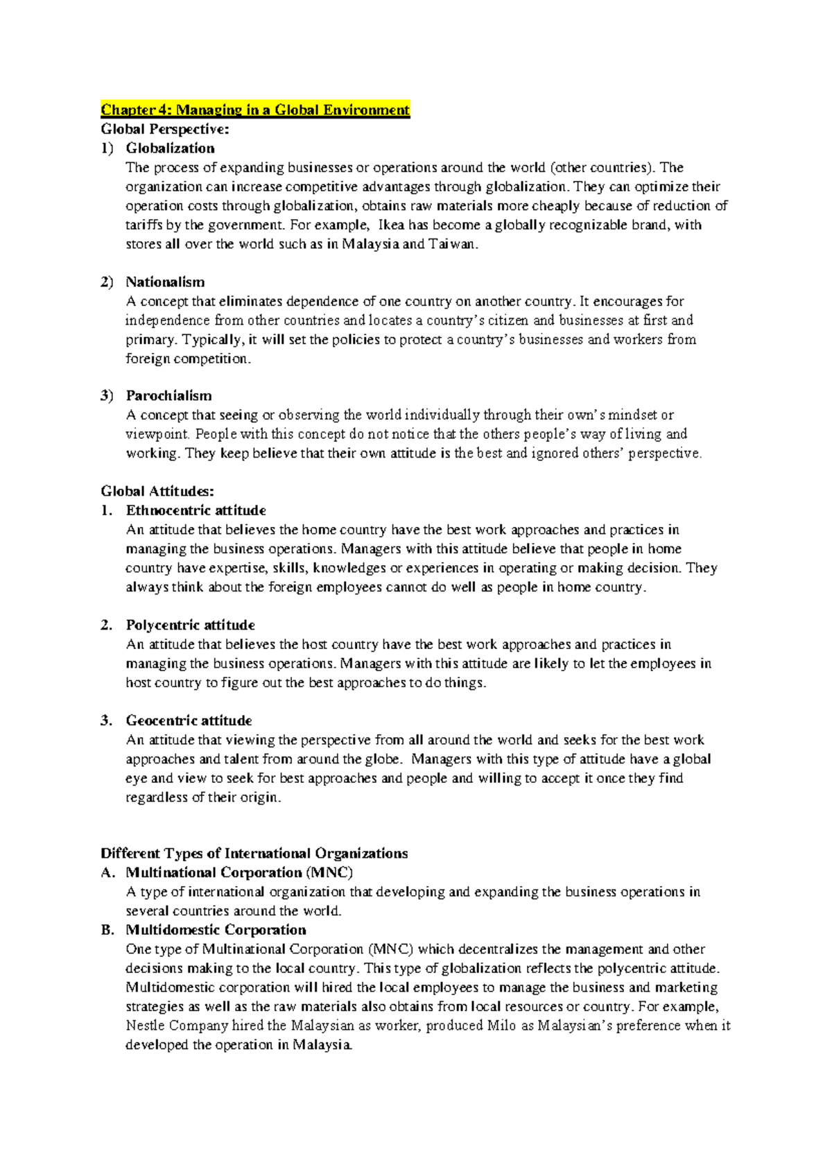 Chapter 4 - Global Management: Navigating International Challenges ...