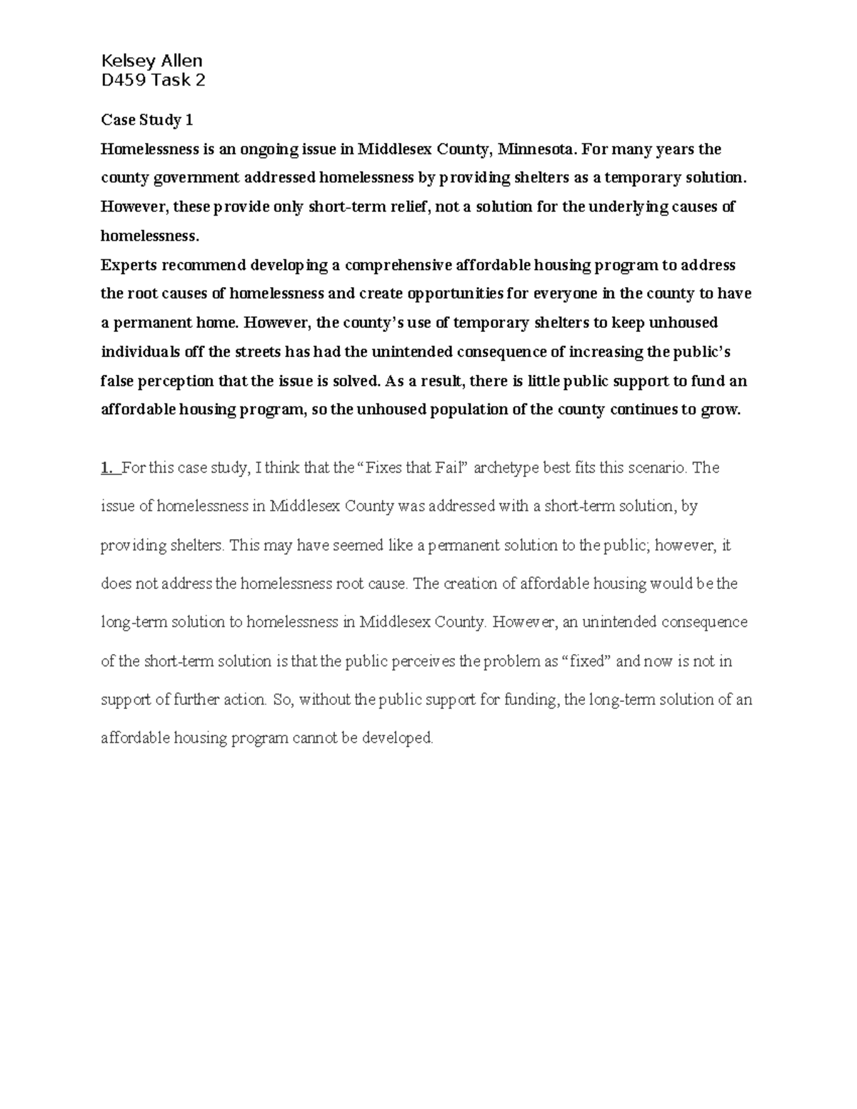 D459 Task 2 Case Study: Addressing Homelessness in Middlesex County ...