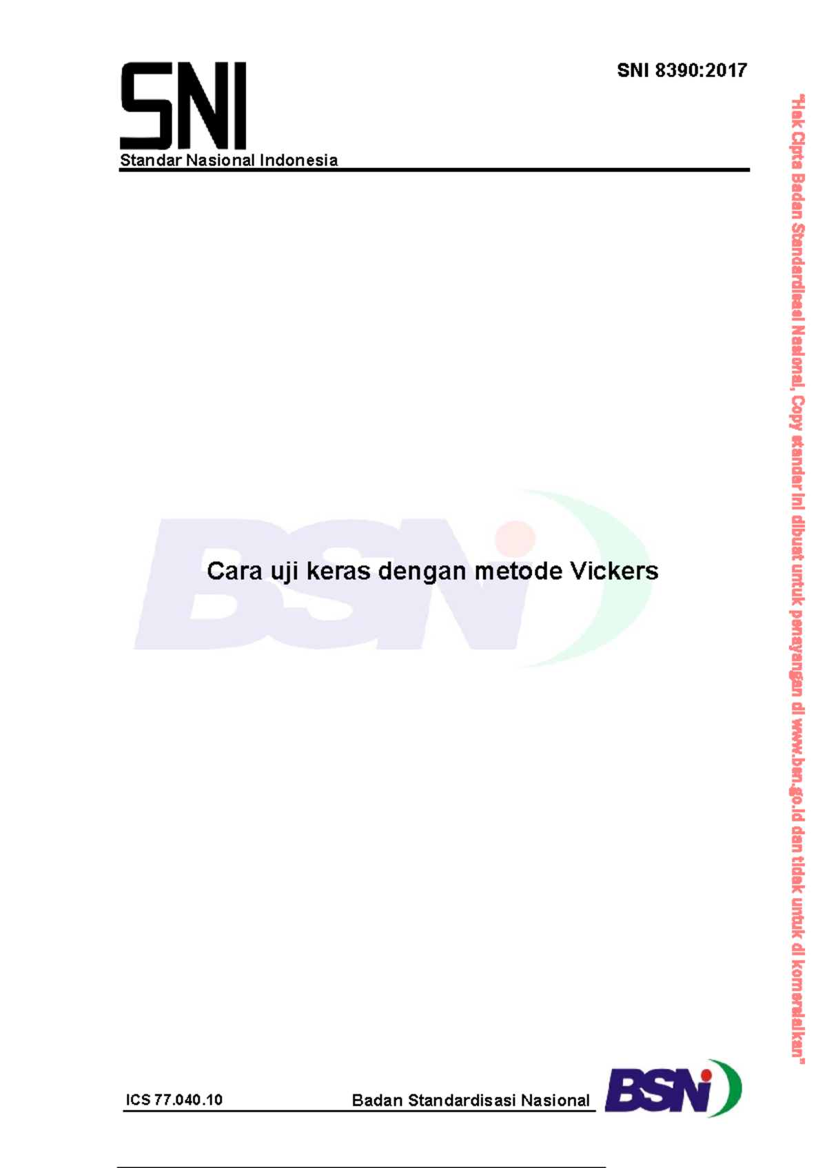 3201 SNI 8390:2017 Uji Kekerasan dengan Metode Vickers - Studocu