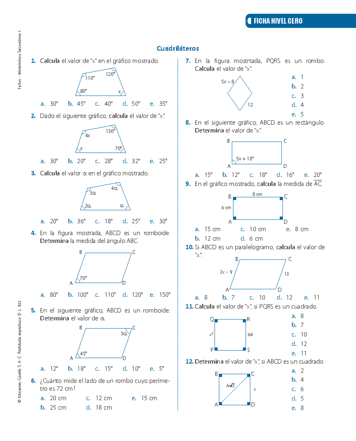 F0 Cuadriláteros - Ejercicios de Geometría Secundaria 1 - Document Preview