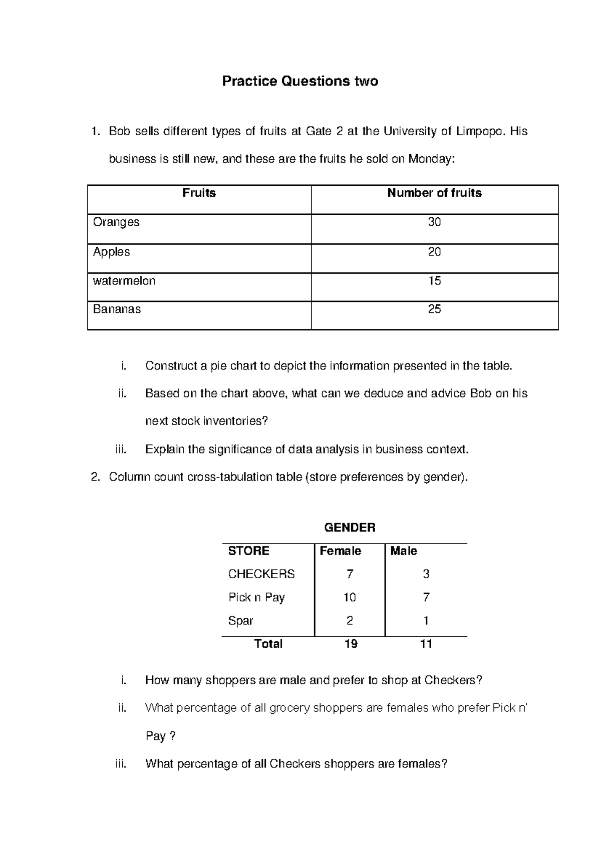 Tutorial 2 - Practice Questions on Data Analysis and Charts - Studocu