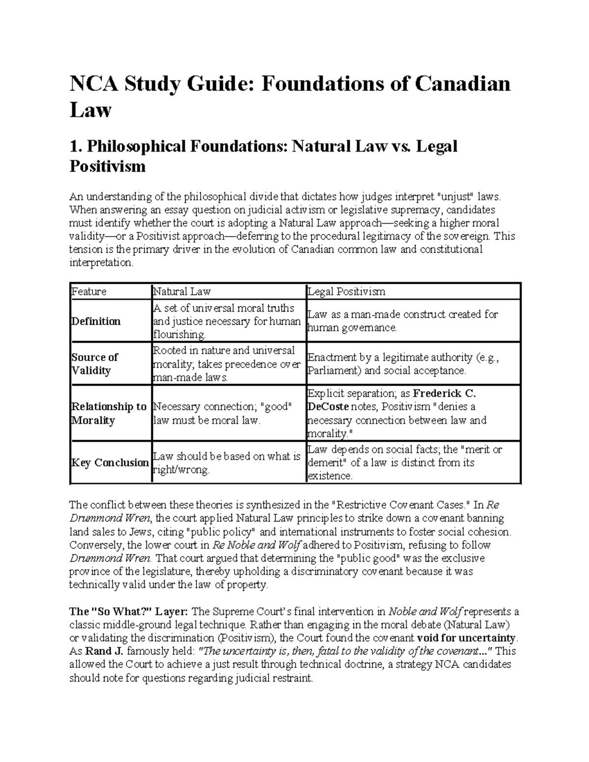 NCA Study Guide: Foundations of Canadian Law 1 - Philosophical ...