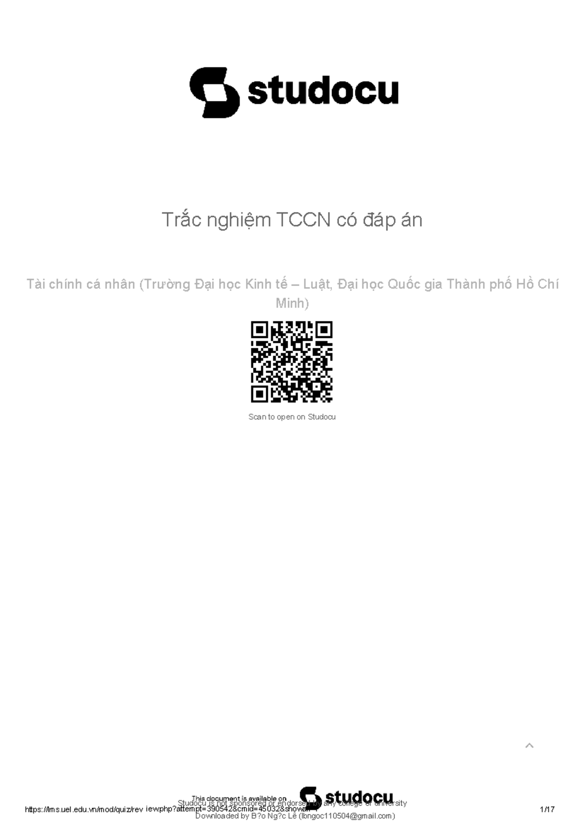 Trắc nghiệm TCCN Tài chính cá nhân có đáp án - Môn học UEL - Studocu
