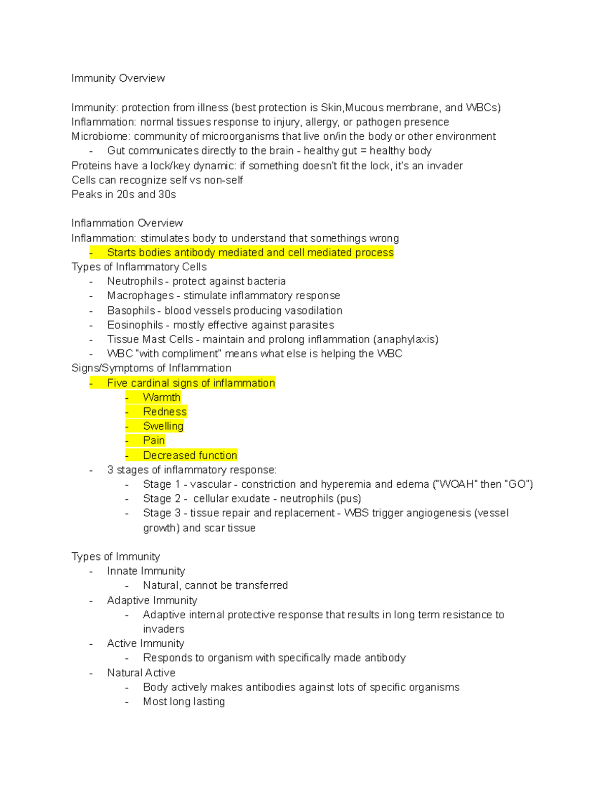 121 Final Exam Review: Immunity and Inflammation Overview - Studocu