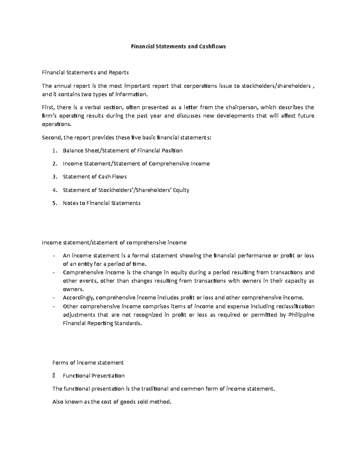 Financial Statements (Balance Sheet, Income & Cash Flow) Overview - Studocu