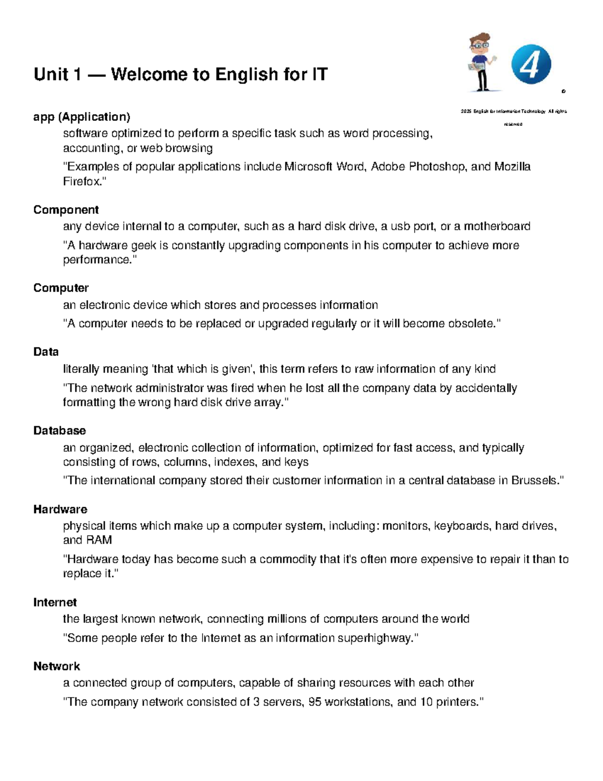 English for IT - Unit 1 Vocabulary Overview - Studocu