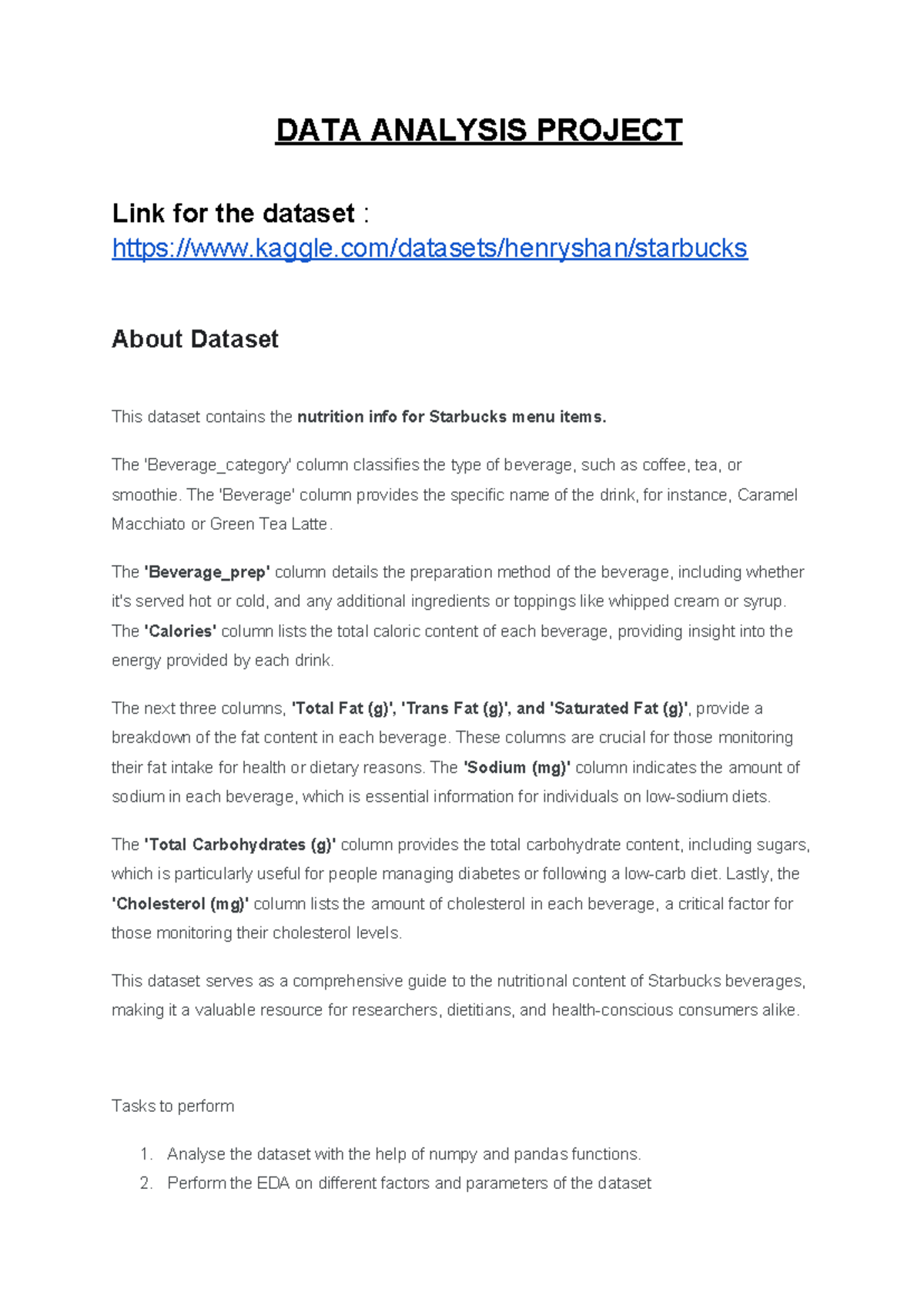DATA Analysis Project - DATA ANALYSIS PROJECT Link for the dataset ...