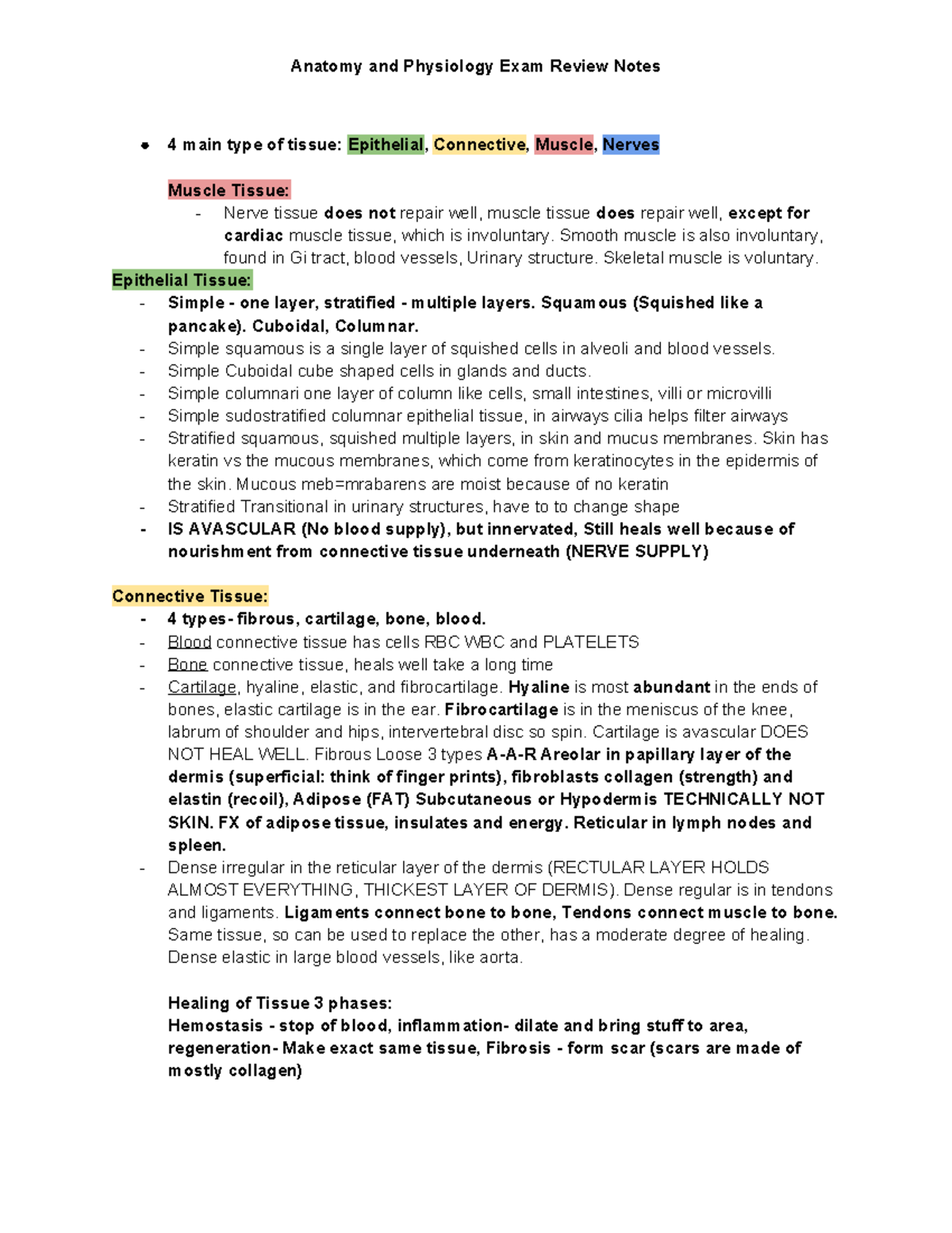 Anatomy and Physiology Exam Review Notes: Comprehensive Overview - Studocu