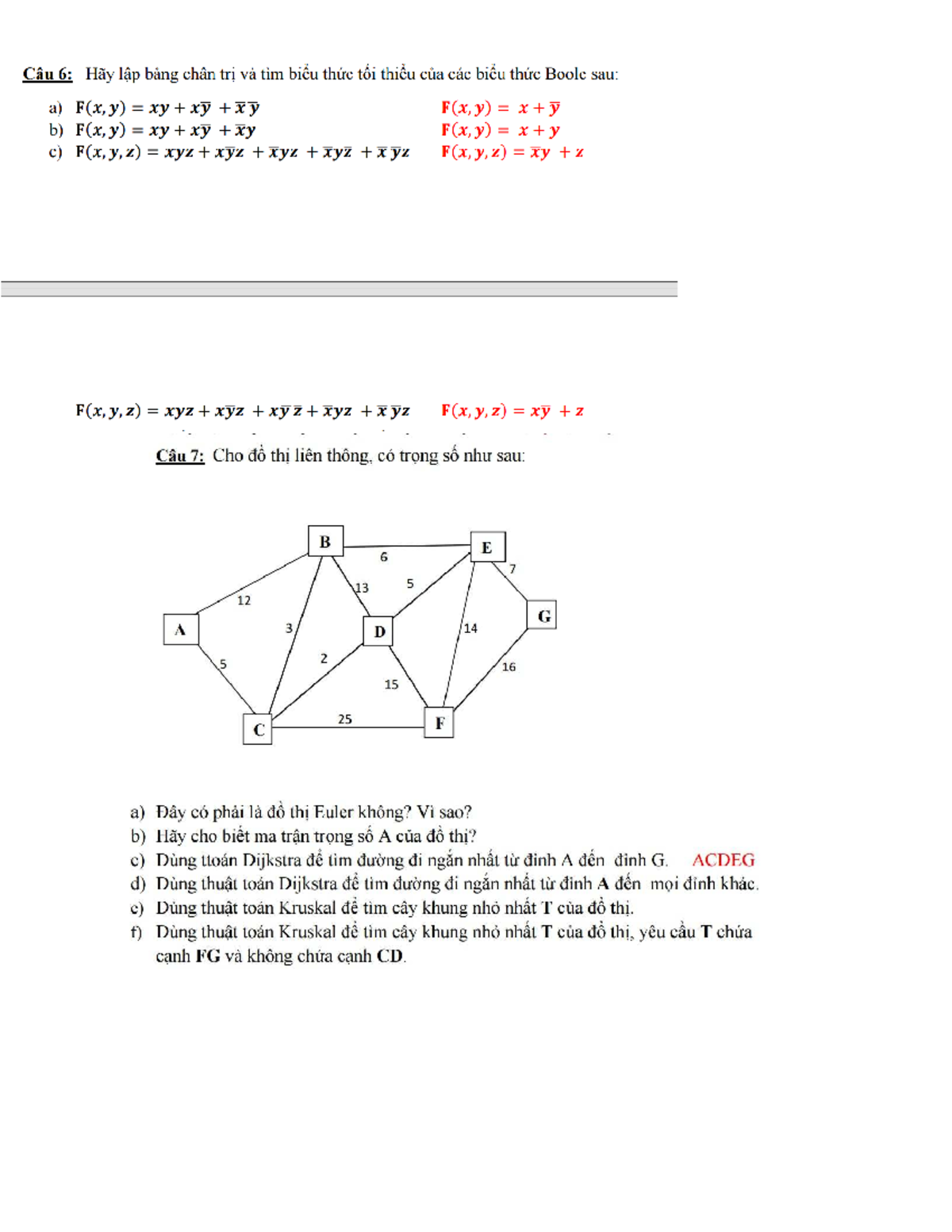 Bài Tập Lý Thuyết Đồ Thị và Biểu Thức Boolean - Môn Toán 12345678 - Studocu