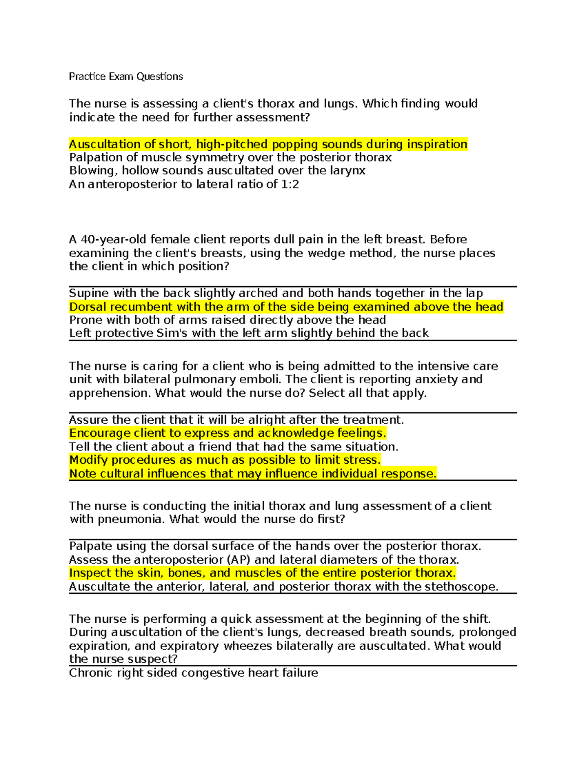 HA Practice Questions Exam 3 - Practice Exam Questions The nurse is ...