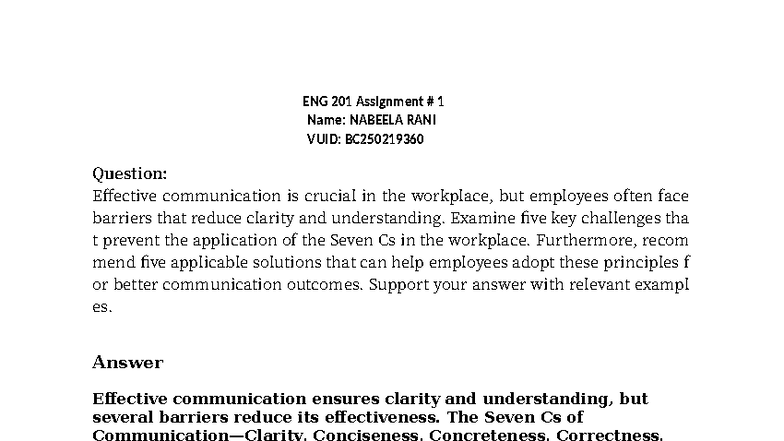 Fall 2025 ENG 201 Assignment 1: Barriers to Effective Communication ...