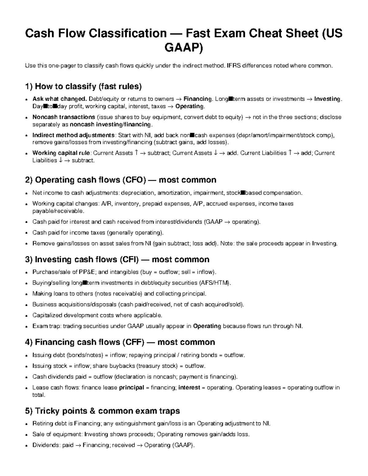Cash Flow Classification Cheat Sheet (US GAAP) for Fast Exam Prep ...