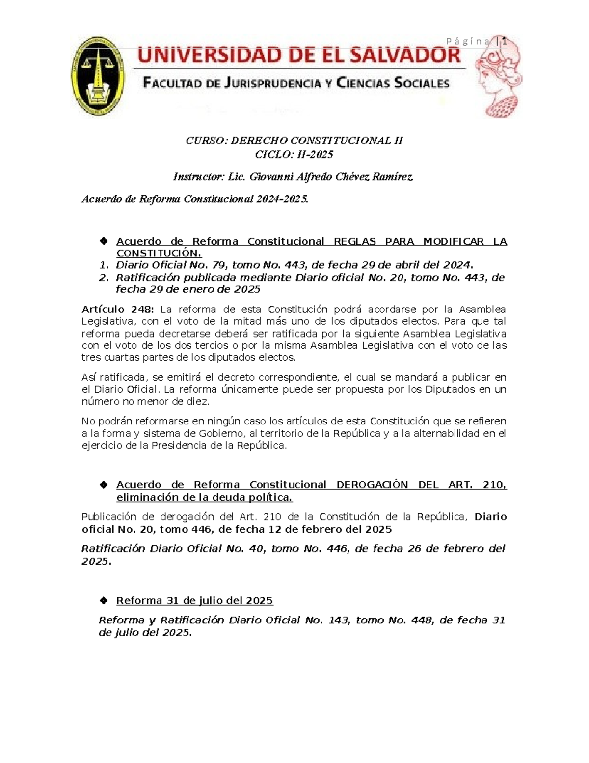 Reformas Constitucionales en Derecho Constitucional II - Studocu