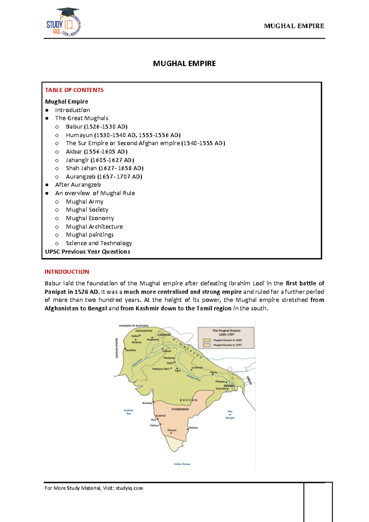 Mughal Empire Overview: History & Influence - Final Exam Notes - Studocu