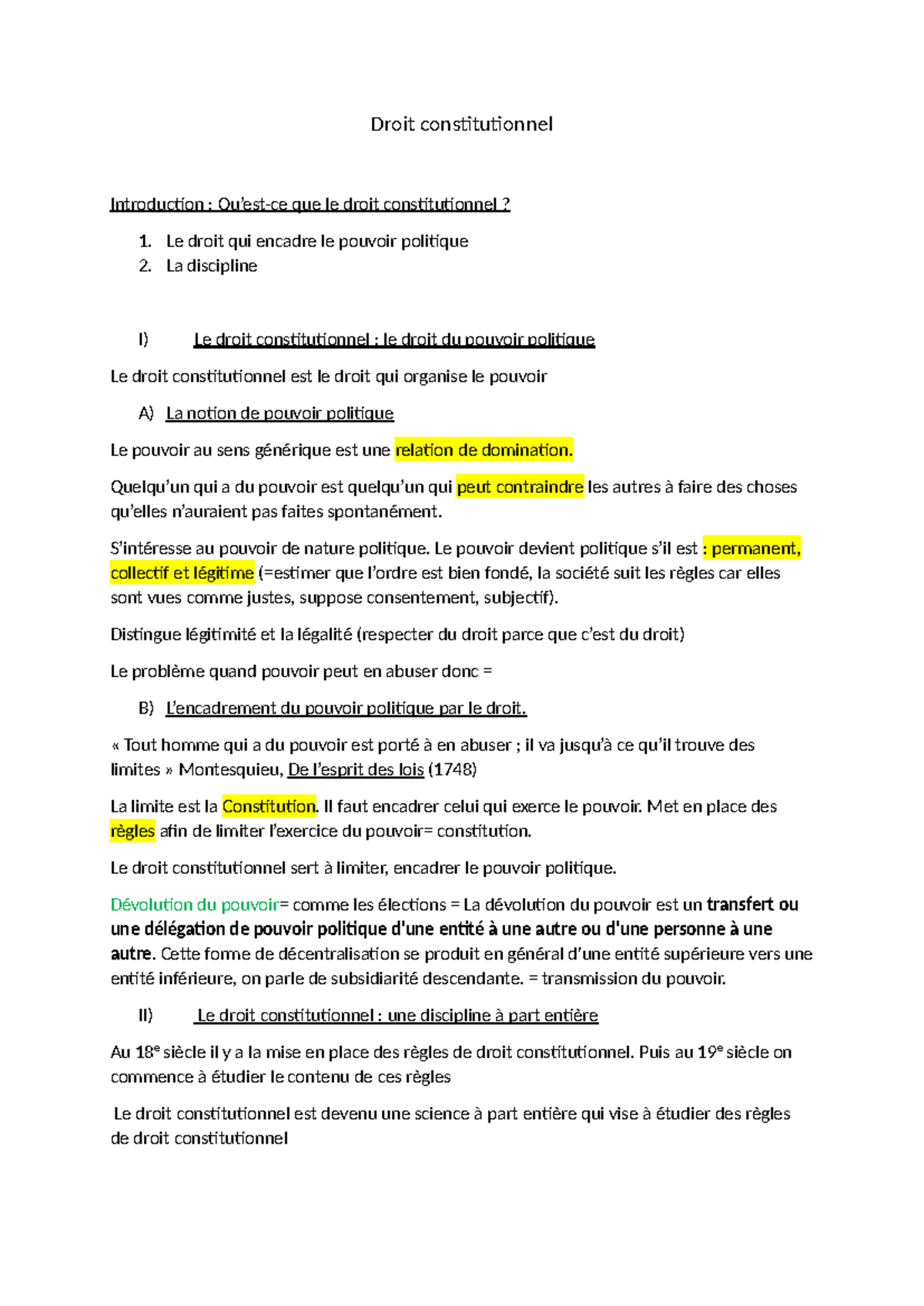 Cour Final Droit Constitutionnel : Introduction et Concepts Clés - Studocu