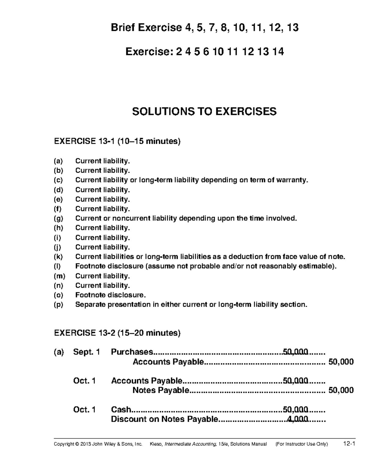 Intermediate Accounting (ACCT 301) Chapter 13 Solutions and Exercises ...