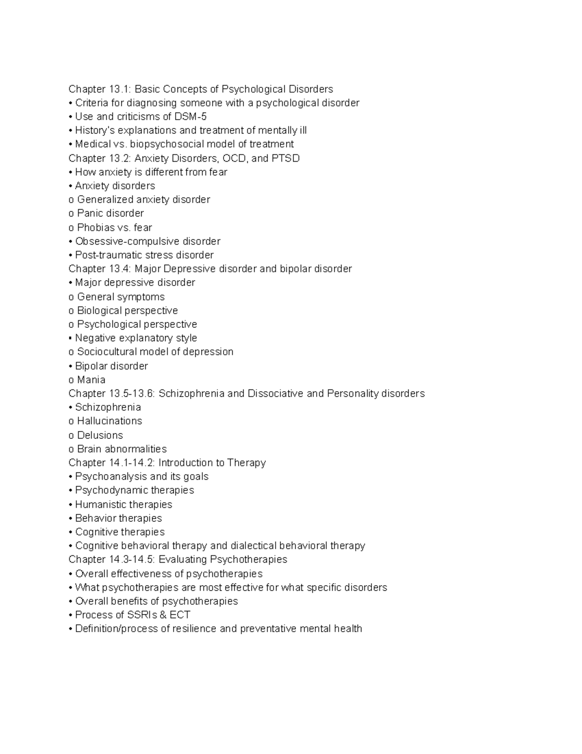 Chapter Notes on Psychological Disorders and Therapies - Studocu