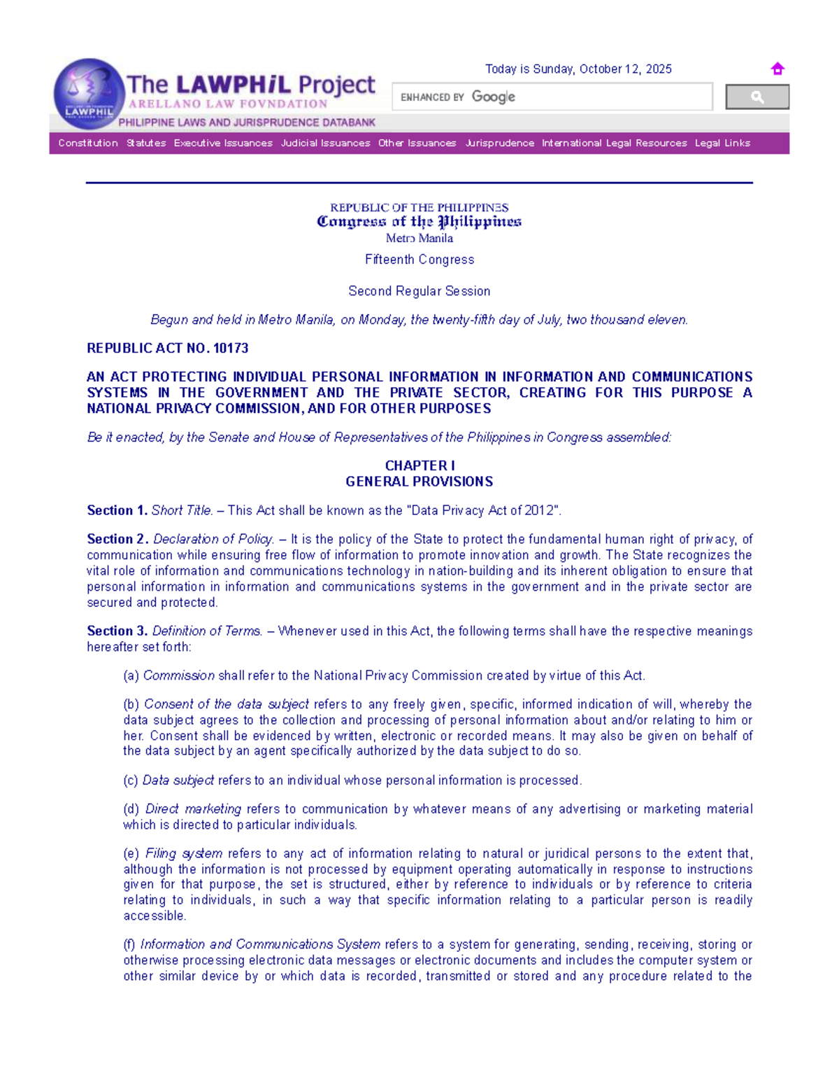 RA 10173 - Privacy Act of 2012: Key Provisions and Insights - Studocu