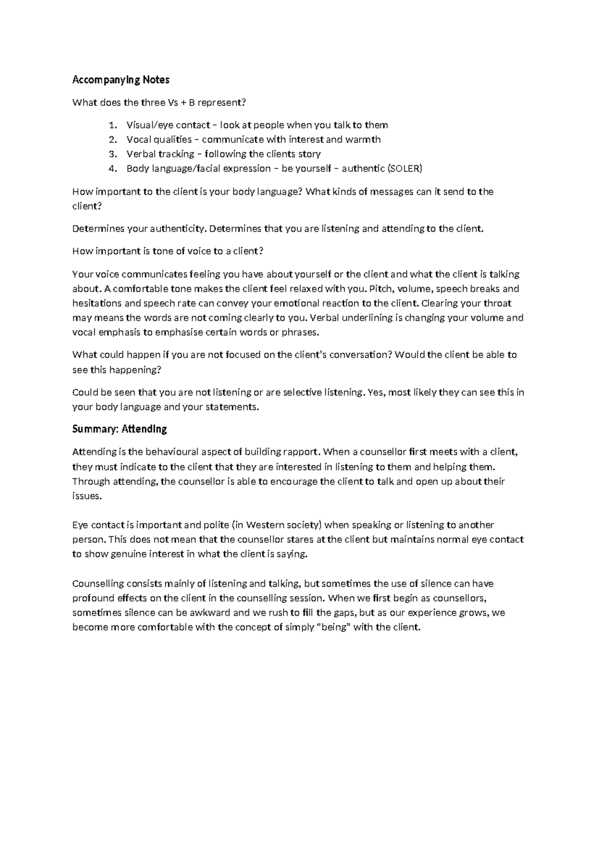 Accompanying Notes: Body Language & Communication in Counseling 2161EDN ...