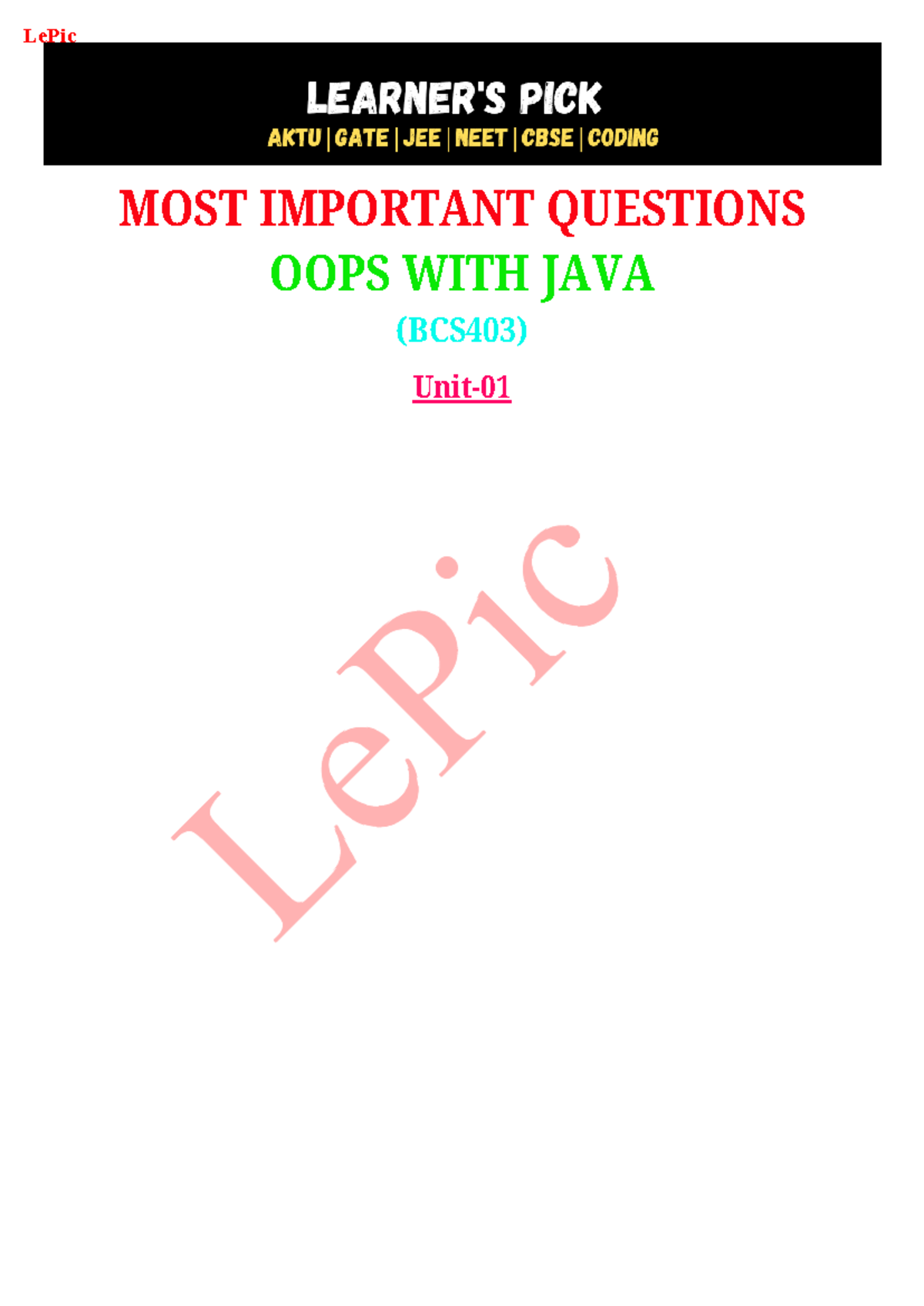 OOPS WITH JAVA Important Questions (BCS403) - Studocu