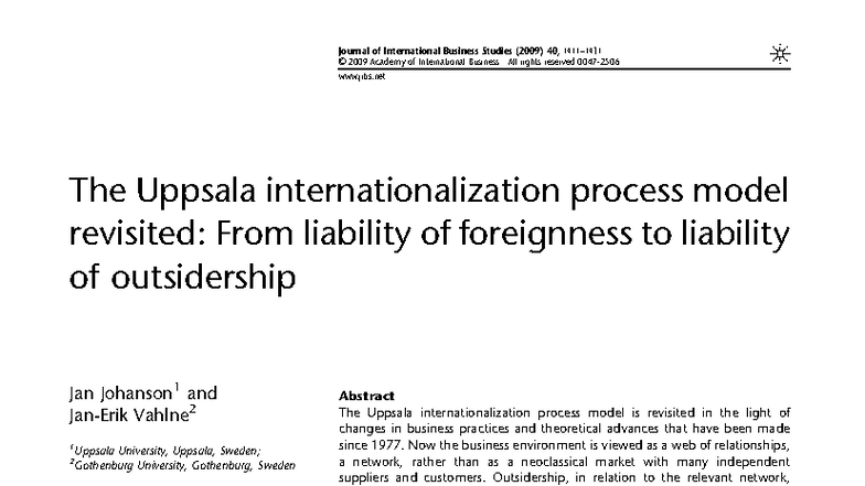 Revisiting the Uppsala Internationalization Process Model: Insights and ...