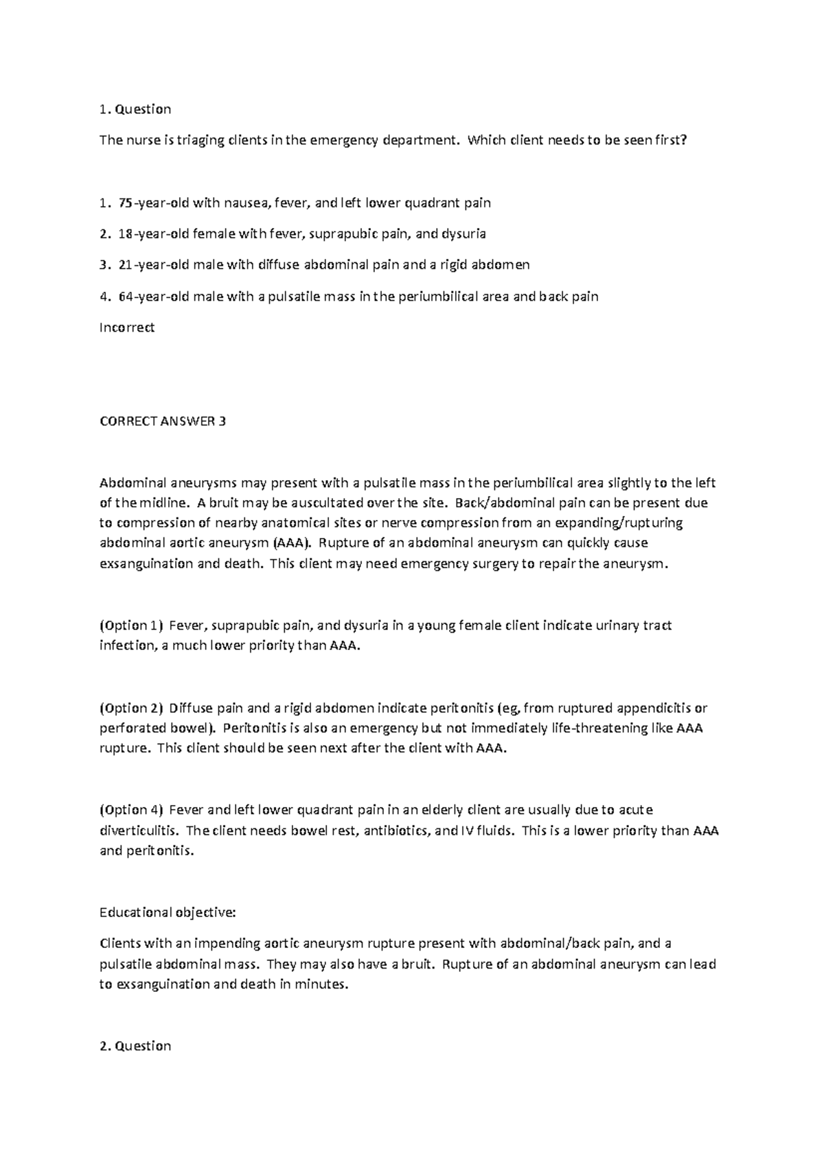 Emergency Triage Prioritization: NCLEX Practice Scenarios - Studocu