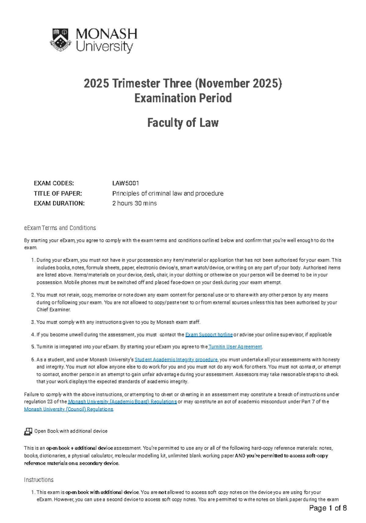 LAW5001 2025 Trimester 3 Exam - Principles of Criminal Law - Studocu