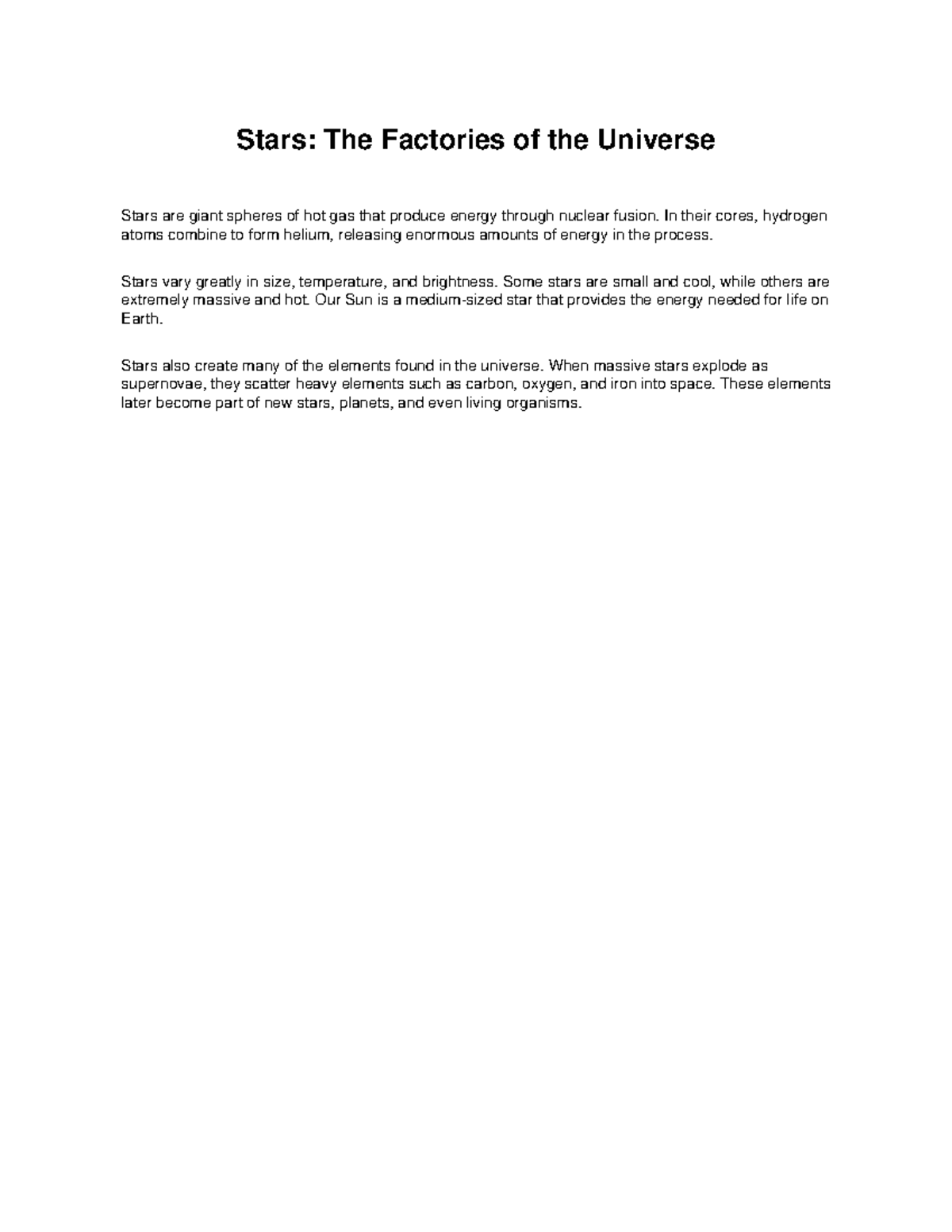 Universe Essay 4: The Role of Stars in Element Formation - Studocu