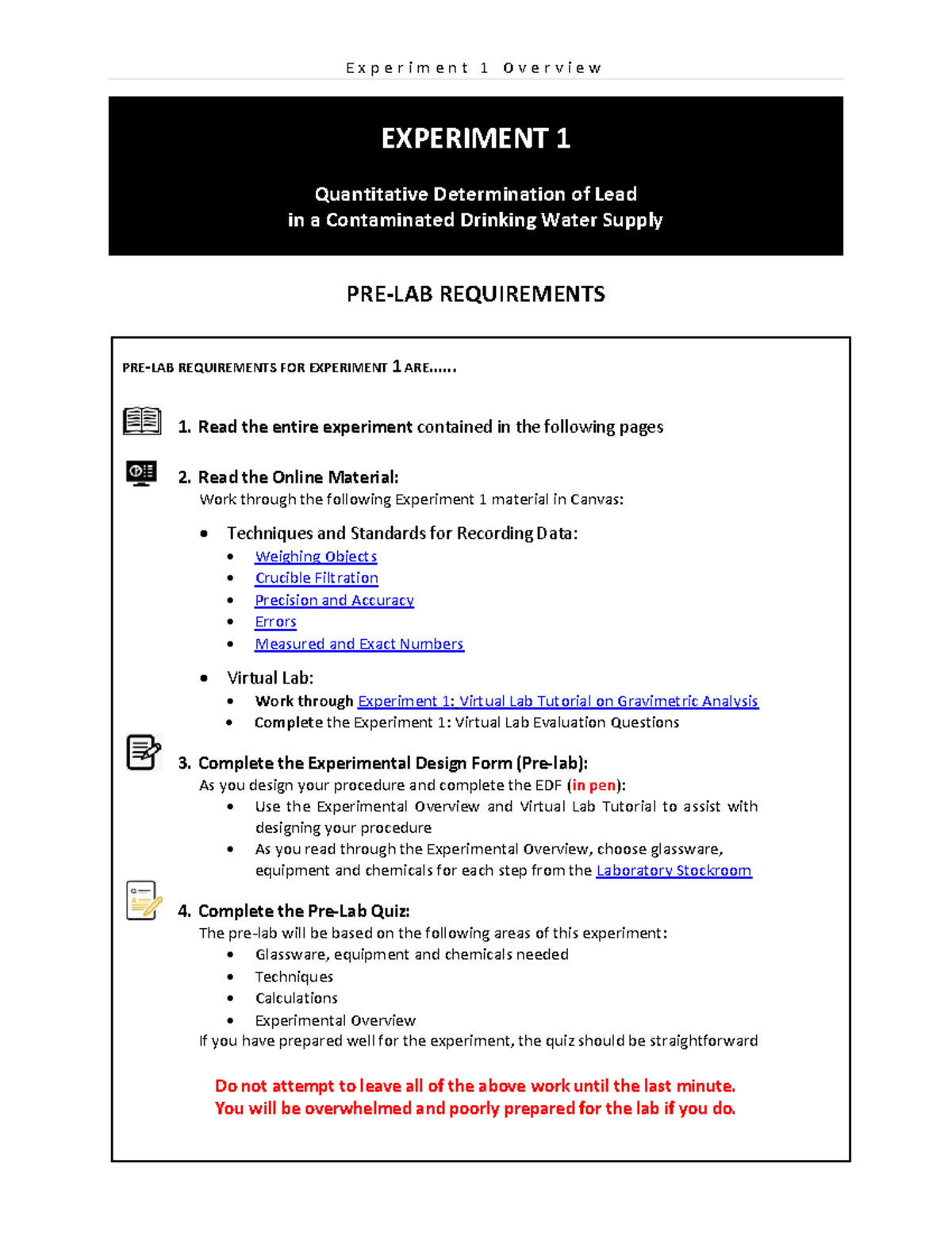 Experiment 1 Overview: Quantitative Lead Analysis in Water Supply 2025 ...