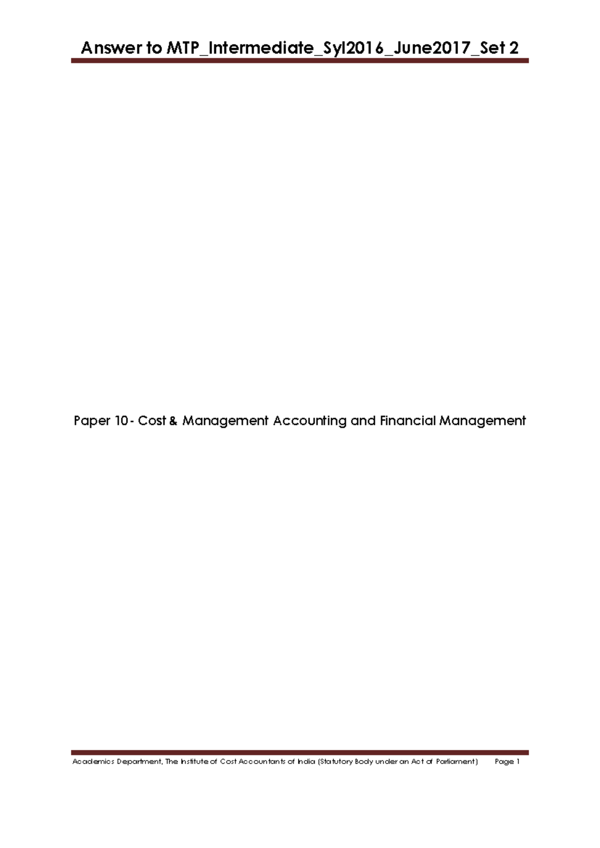 Paper 10: Cost & Management Accounting Exam Answers Set 2 - Studocu