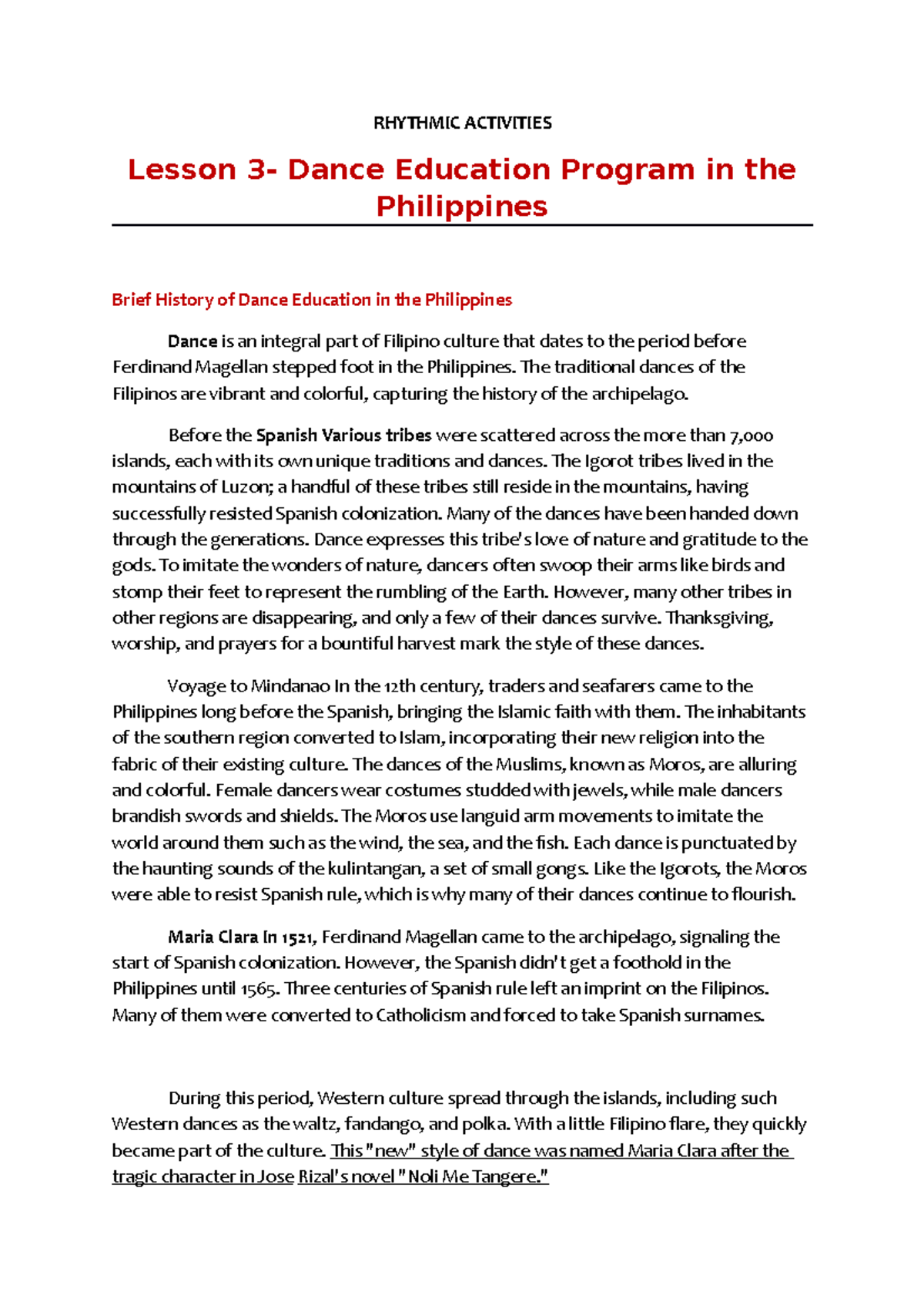 Dance Education Program in the Philippines: A Cultural Overview - Studocu