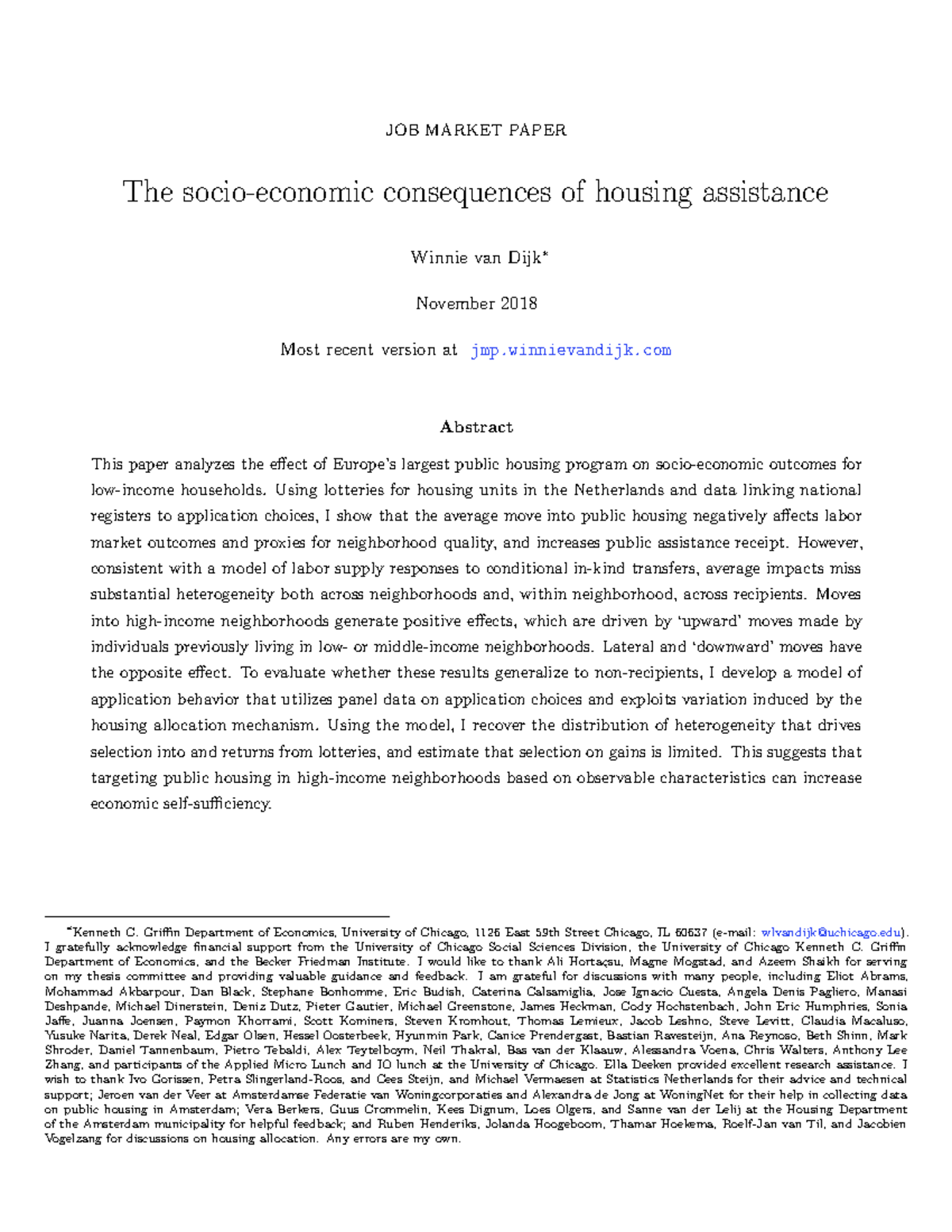 JOB MARKET PAPER: Effects of Housing Assistance on Labor Outcomes - Studocu