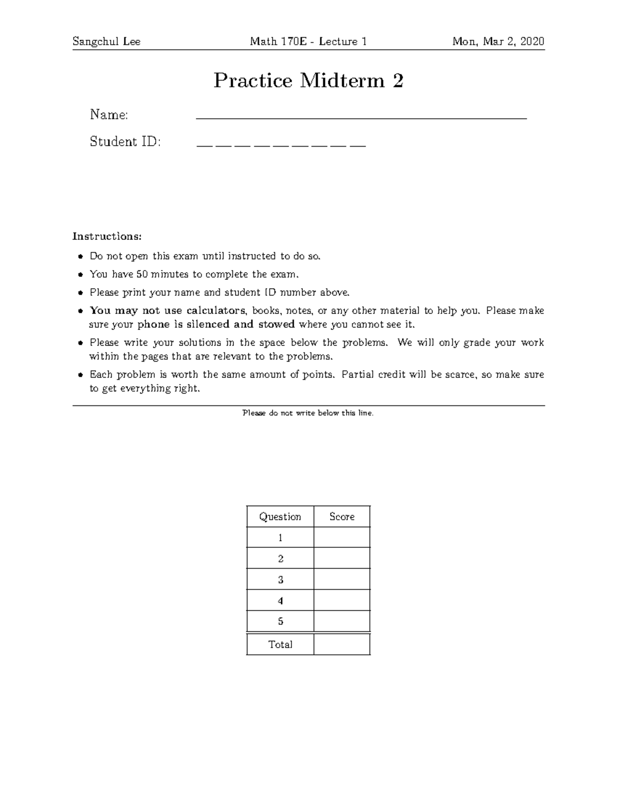 Math 170E Practice Midterm 2 - Lecture 1 Notes - Studocu
