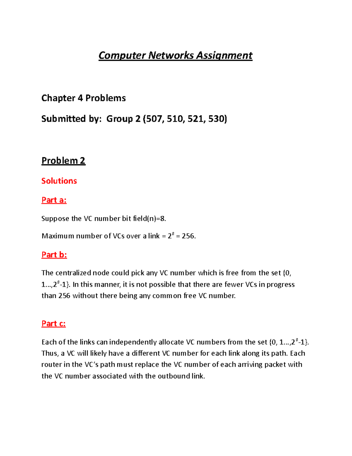 Computer Networks Assignment: Group 2 Solutions to Chapter 4 Problems ...