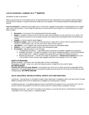 Law of Succession BEST Notes - LAW OF SUCESSION – SUMMARY 2014 1ST ...