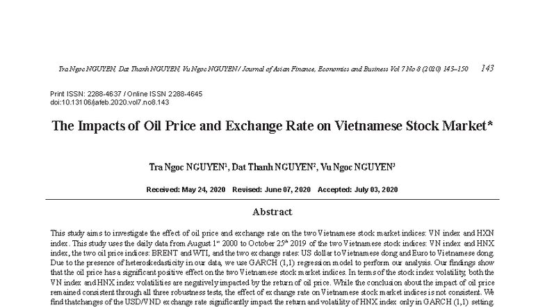 The Impacts of Oil Price and Exchange Rate on VN & HNX Indices - Studocu