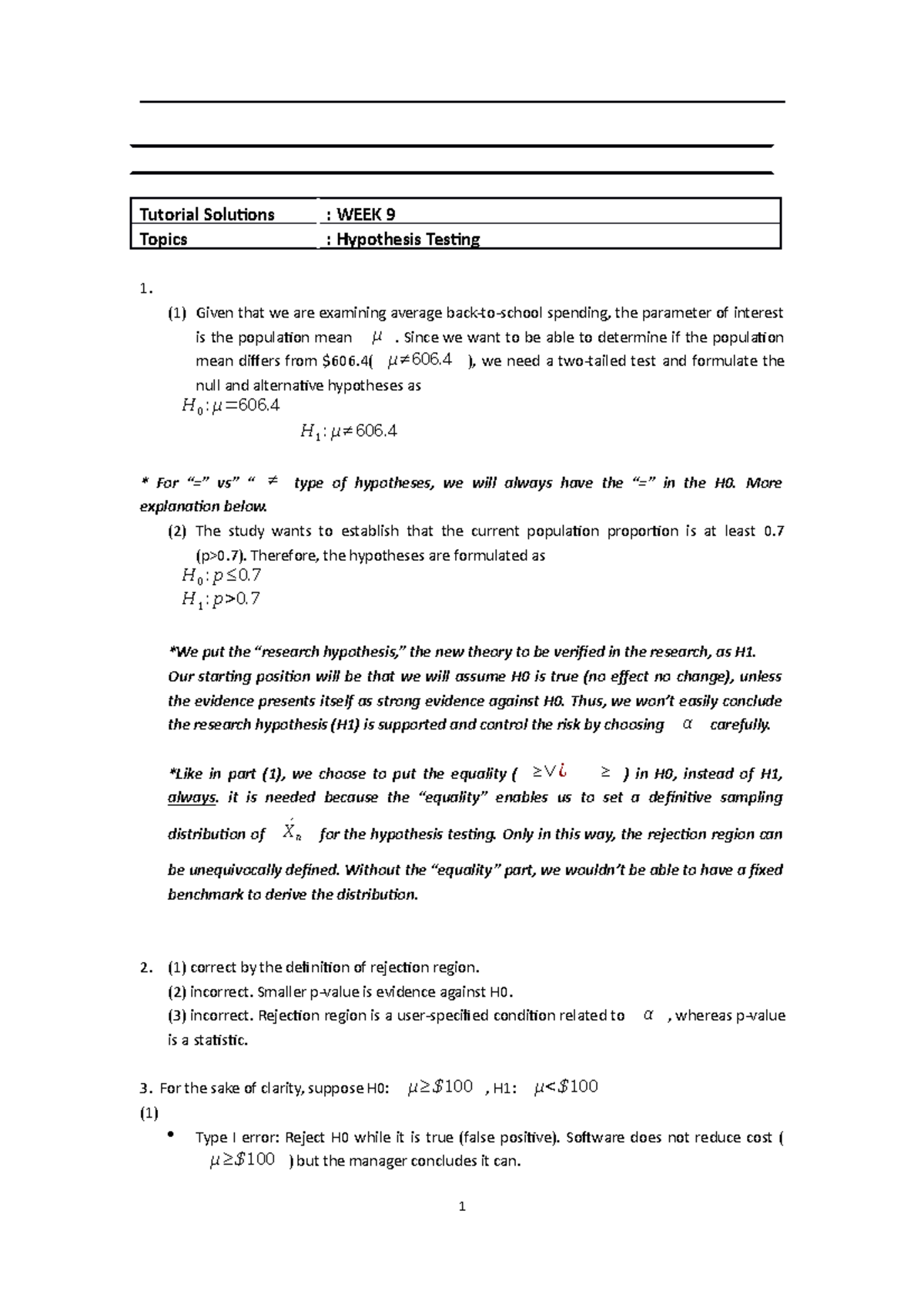 Solutions week 9(2) - Tutorial Soluions : WEEK 9 Topics : Hypothesis ...