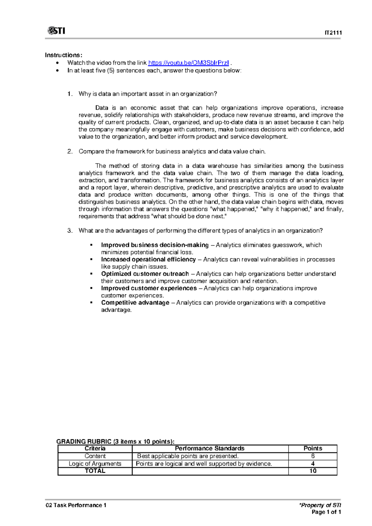 Business Analytics 02: Insights from Task Performance 1 - Studocu